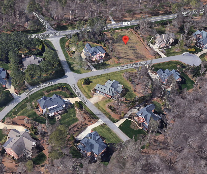 Aerial view marking the project site at 3008 Wyntree Ridge Way in Cary, North Carolina